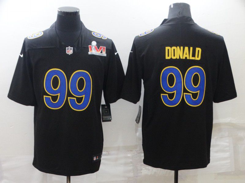 Men Los Angeles Rams 99 Donald Black Super Bowl LVII Patch Limited NFL Jersey